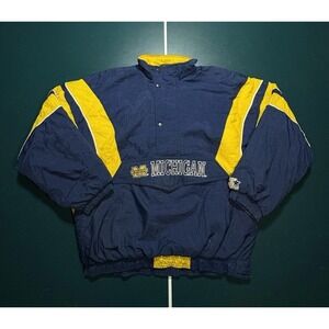 Vintage‎ 90s Starter University Of Michigan Pullover Puffer Jacket Men's XL